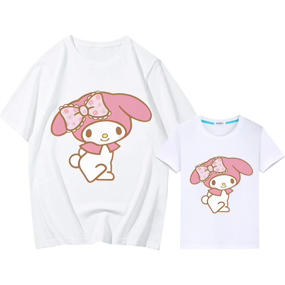 Melody Print 100%Cotton  boy girls T-shirt Summer Anime Short Cute Tops Sanrio mommy and daughter matching clothes y2k kids gift