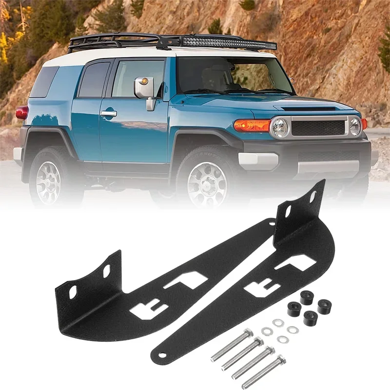 

52"Car Roof Rack Mounting Bracket Upper Windshield Holder Curved LED Light Bar for Toyota Cruiser FJ 2007-2014 SUV Offroad