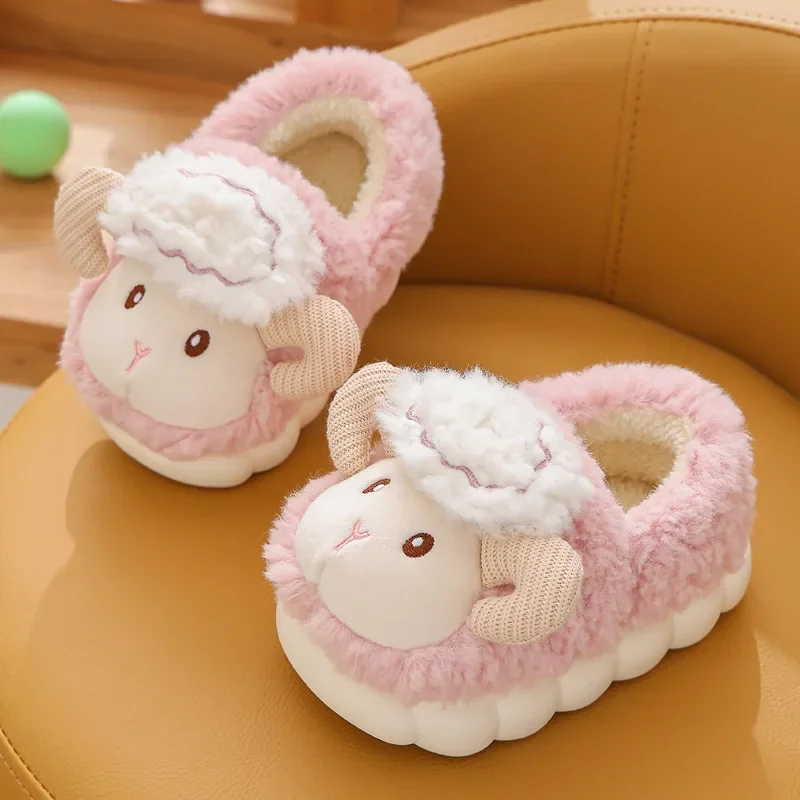 Girl Shoe Winter Kid Brand Slippers Cartoon Sheep Home Shoe Boy Girl Indoor Warm Plush Slippers Soft Sole Anti-Slip Cotton Shoe