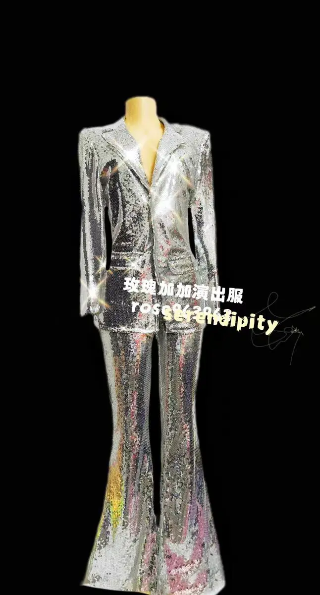 

Super Shining Film Suit Set Female Singer Dance Performance Clothing Nightclub Bar DJ Host Stage Costume Model Runway Clothes