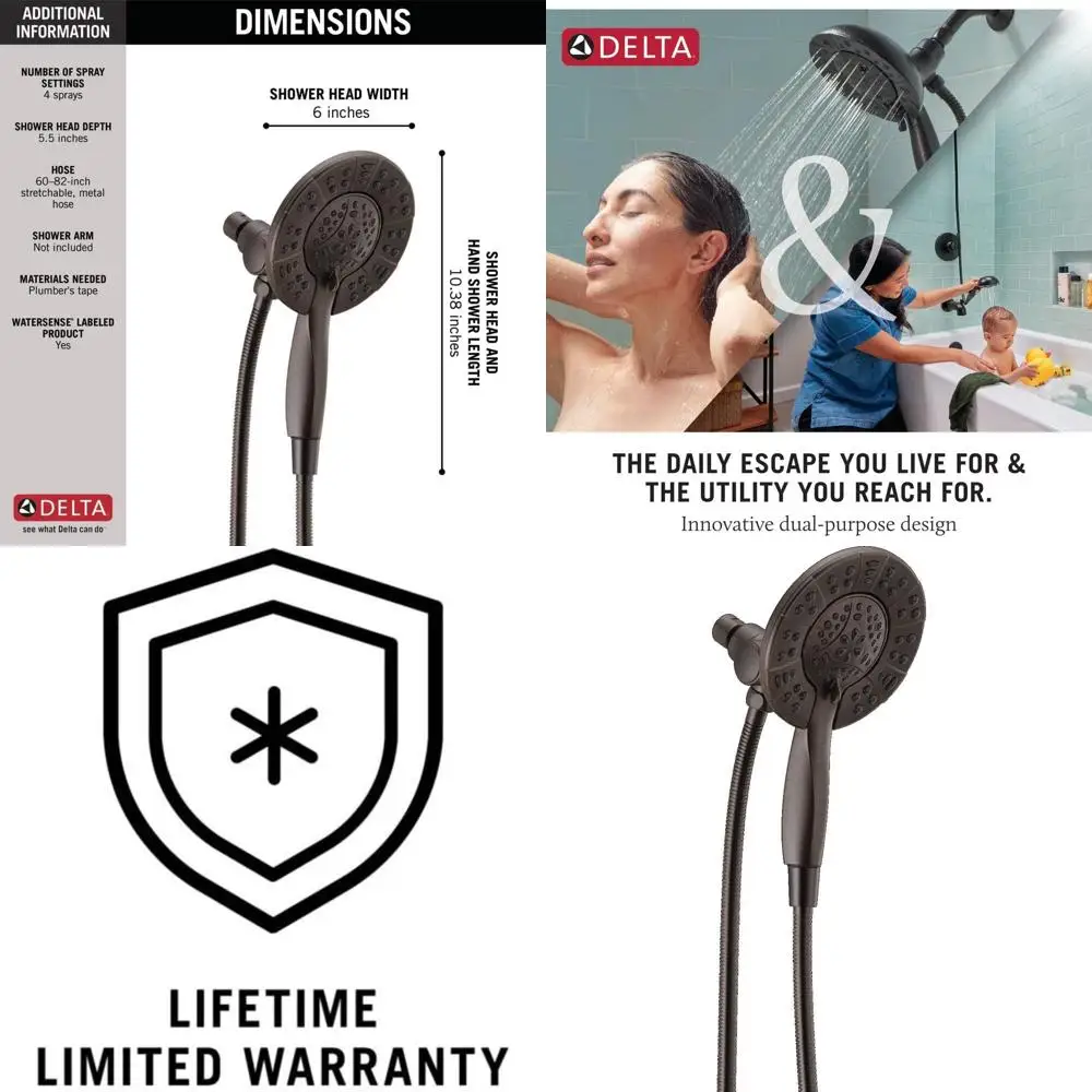 Dual Shower System with Handheld Spray, Detachable Hose, 1.75 GPM Flow Rate, Venetian Bronze Finish