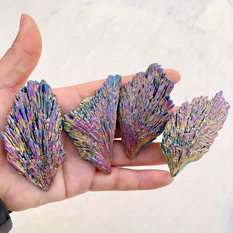 1 قطعة/5 قطعة حجر ريشة لهب هالة أزرق/أرجواني مذهل-عينة كيانيت سوداء مع قزحي الألوان للديكور المنزلي والهدايا