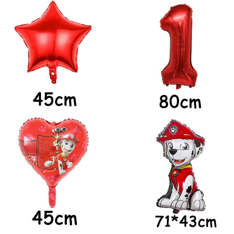 6Pcs Cartoon Marshall Paw Patrol Foil Number Balloon Childrens Birthday Party Decoration Baby Gift Balloon