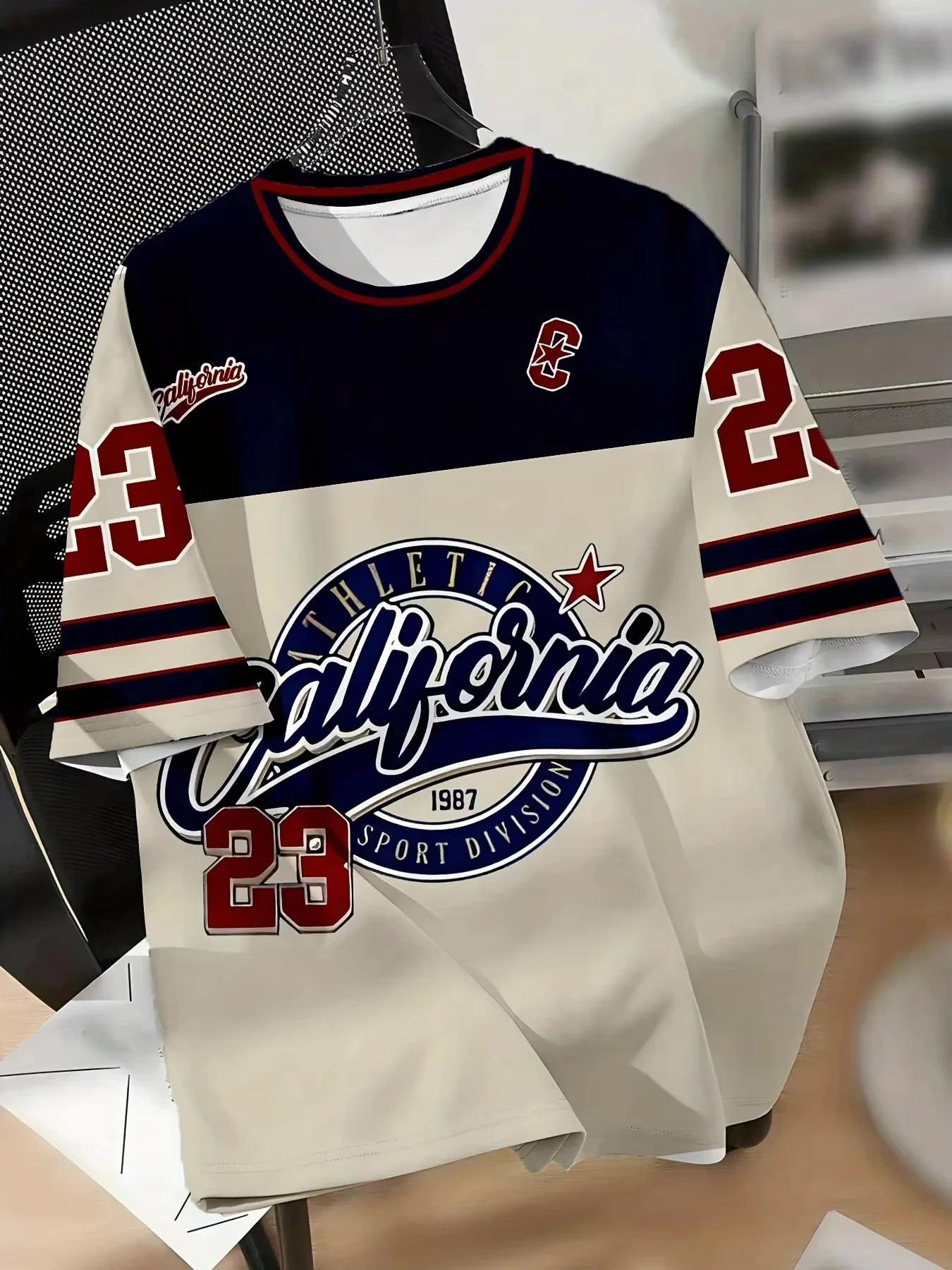 Vintage California Sports League Graphic T-Shirt Retro Athletic Tee Navy Blue Red Lightweight Crew Neck Fashion Family Matching