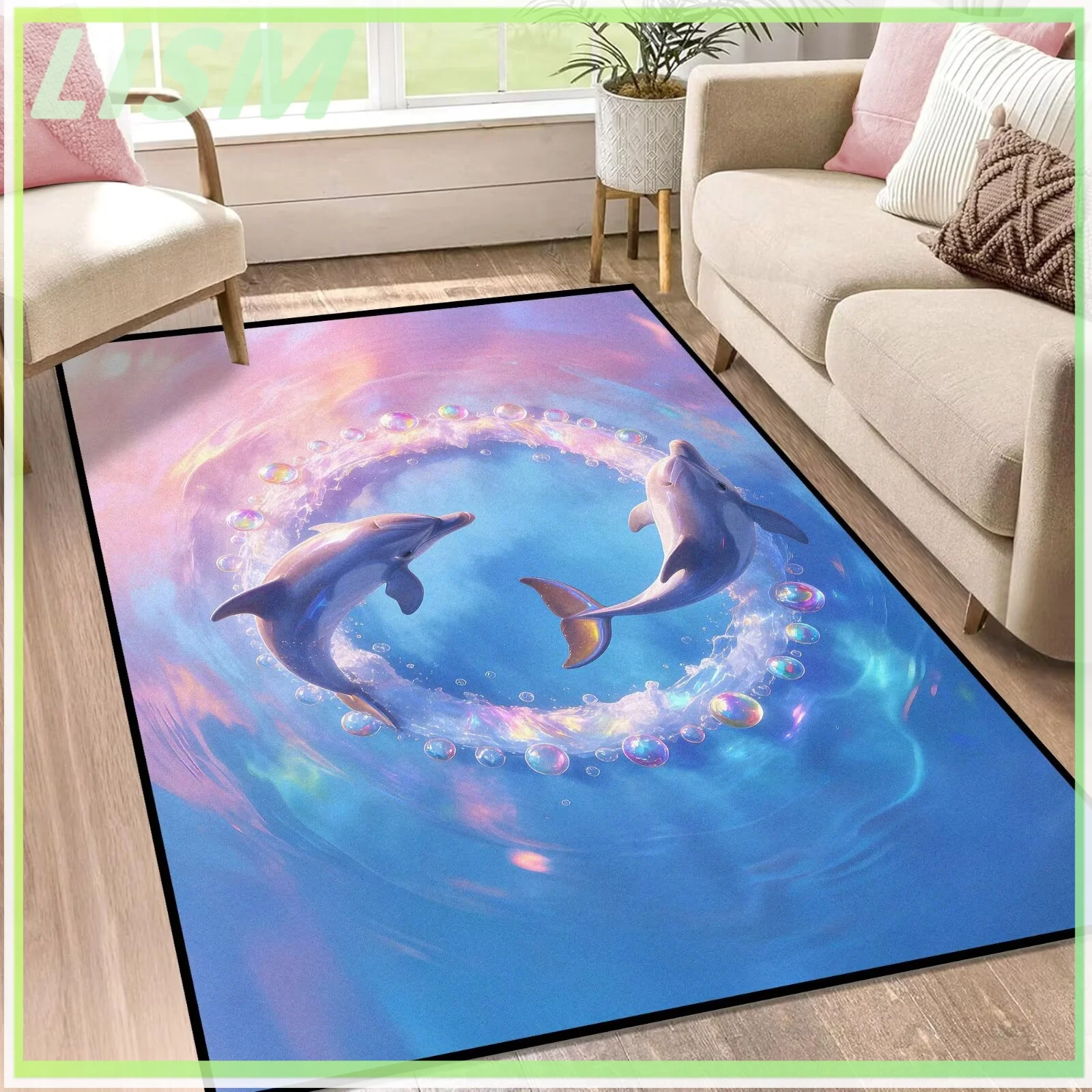 

Dolphin Rugs for Bedroom Girls Living Room Hallway Entryway Dorm Women's Love Ocean Theme Carpets Floor Mat Indoor Doormat