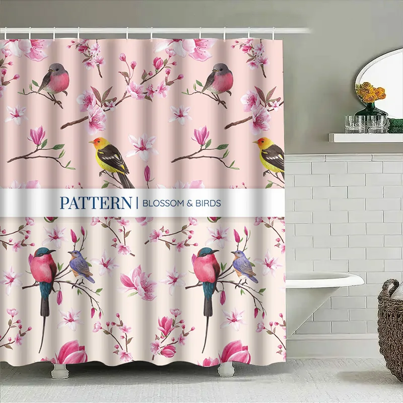 

Blossom Birds Shower Curtain Pattern Decorative Home Decoration Waterproof Fabric Pink White Flower Birds Bath Rug 240x180cm Ali