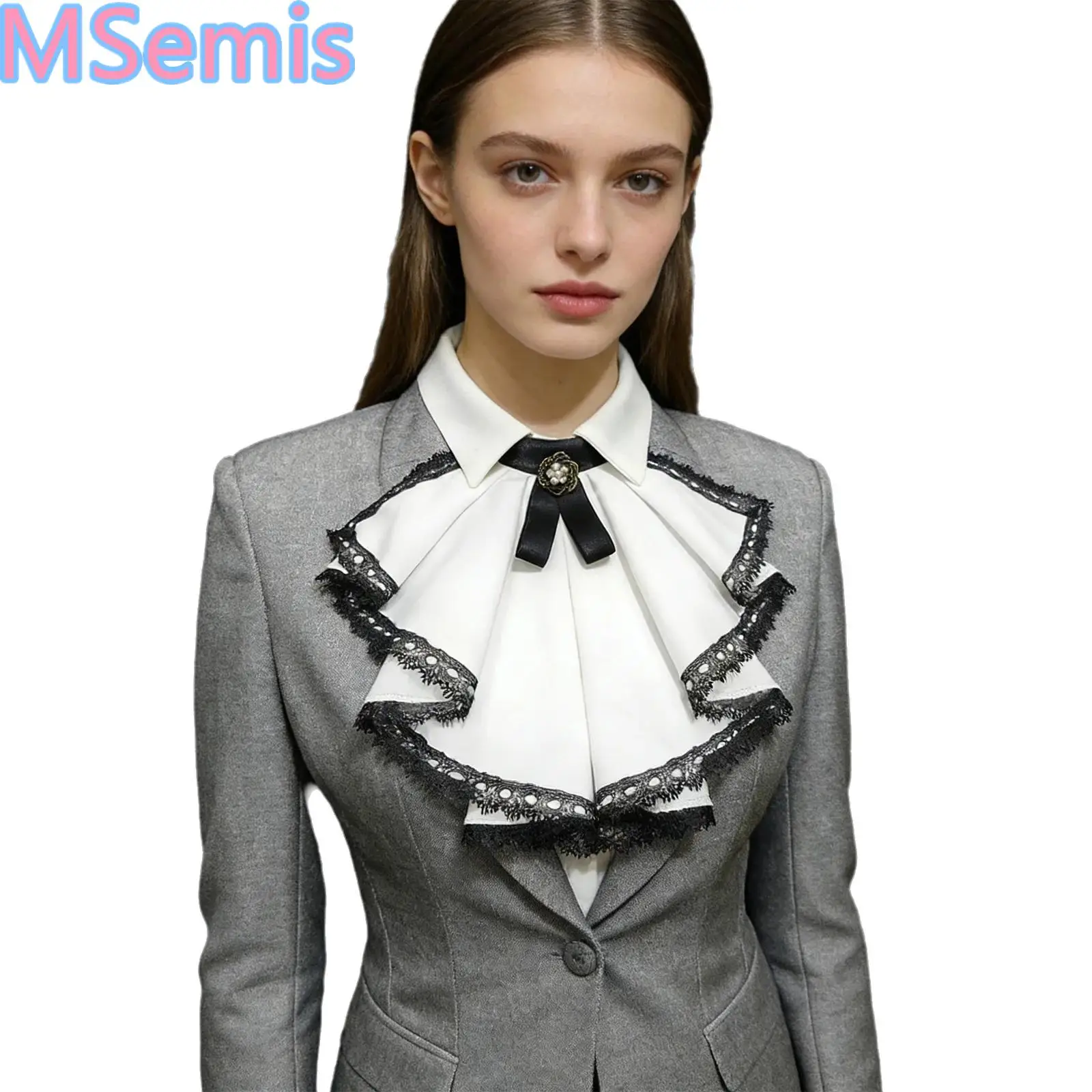 

Викторианский воротник с рюшами, средневековый костюмный воротник, винтажный дворцовый съемный фальшворотник для костюмированных вечеринок