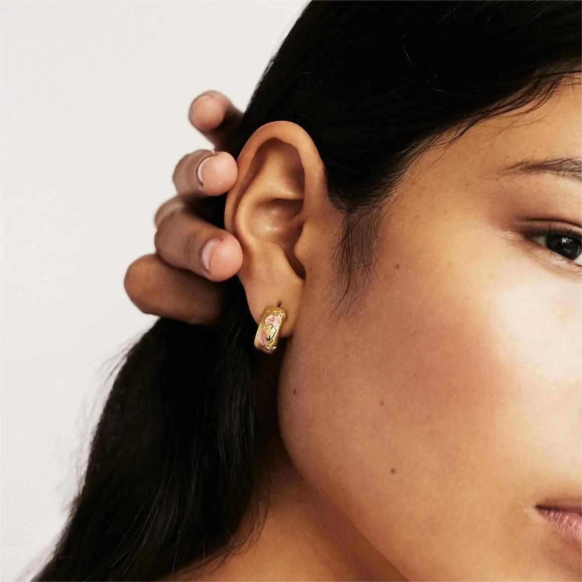 YEEVAA anting-anting geometris wanita, bentuk C dicat bunga mawar Hoop, Perhiasan mode