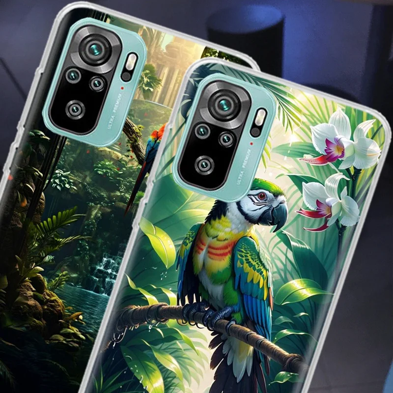 Parrot Bird Rainforest Phone Case For Xiaomi Redmi Note 12 11 Pro Plus 5G 12S 10S 11S 4G 11T 11S 11E 10 9T 9 9S 8 8T 7 Cover Sof