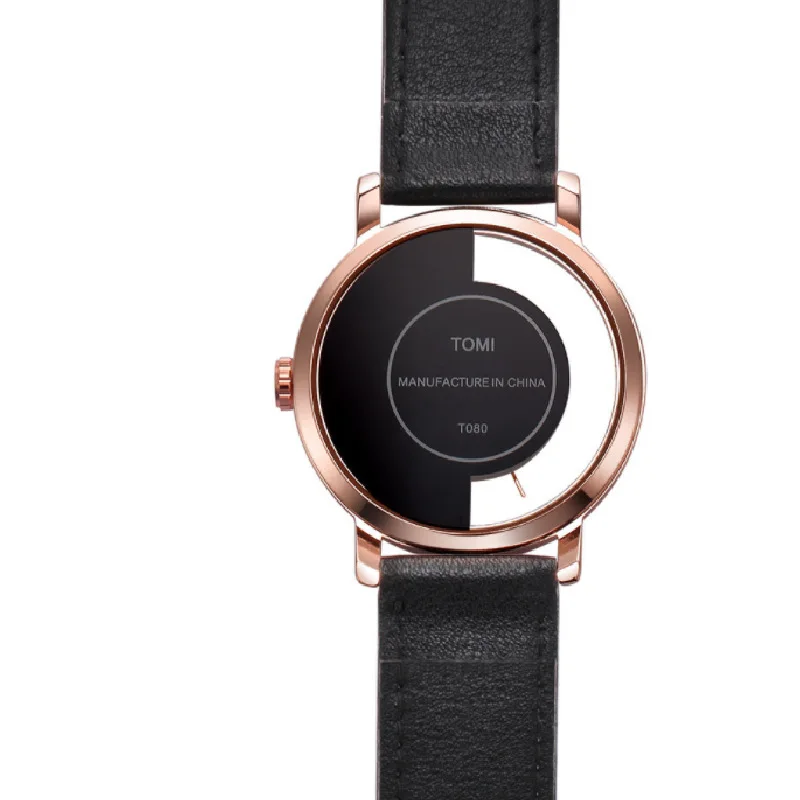 Utthai jam tangan pasangan Pria Wanita, arloji Quartz desain berlubang dengan tali kulit tahan air untuk pasangan