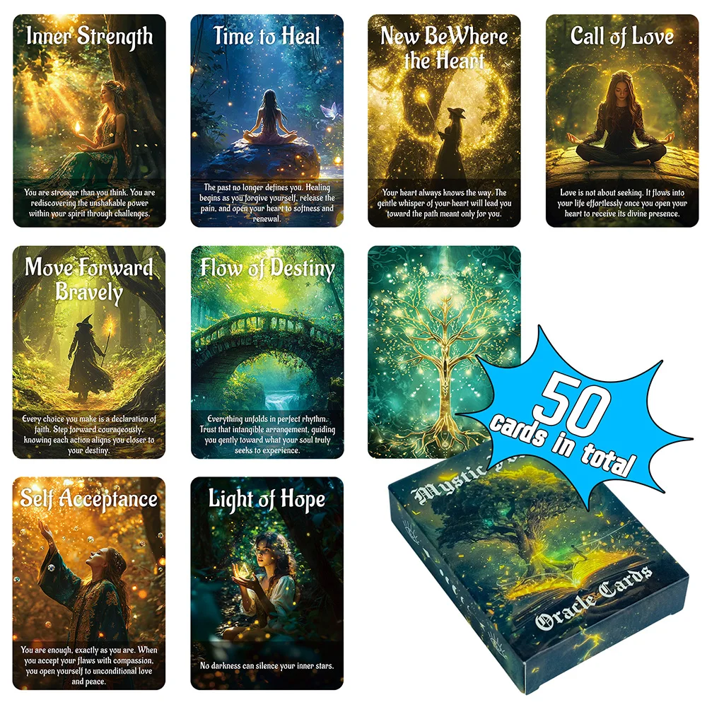 

50-Card Mystical Forest Oracle Tarot Deck 8.9×6.4cm Spiritual Guidance Cards Perfect for Family Gatherings,Parties, Board Games