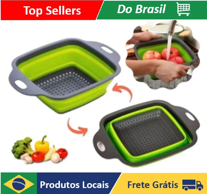 Square Silicone Retractable Drainer: Multipurpose Collapsible Colander for Pasta, Fruit & Vegetable Washing - Space-Saving Kitch