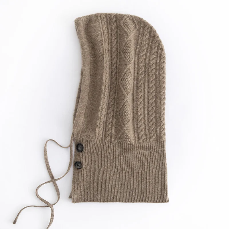 

Women's Winter Hat 100%Cashmere Soft Warm Balaclava Beanies Ear Face Neck Protect Dual-Use Fashion False Collar Hat Ski Cap