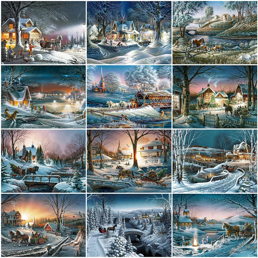 

Diamond Painting Scenery Winter Cross Stitch Diamond Embroidery House New Arrival Mosaic Horse Rhinestone Picture Art