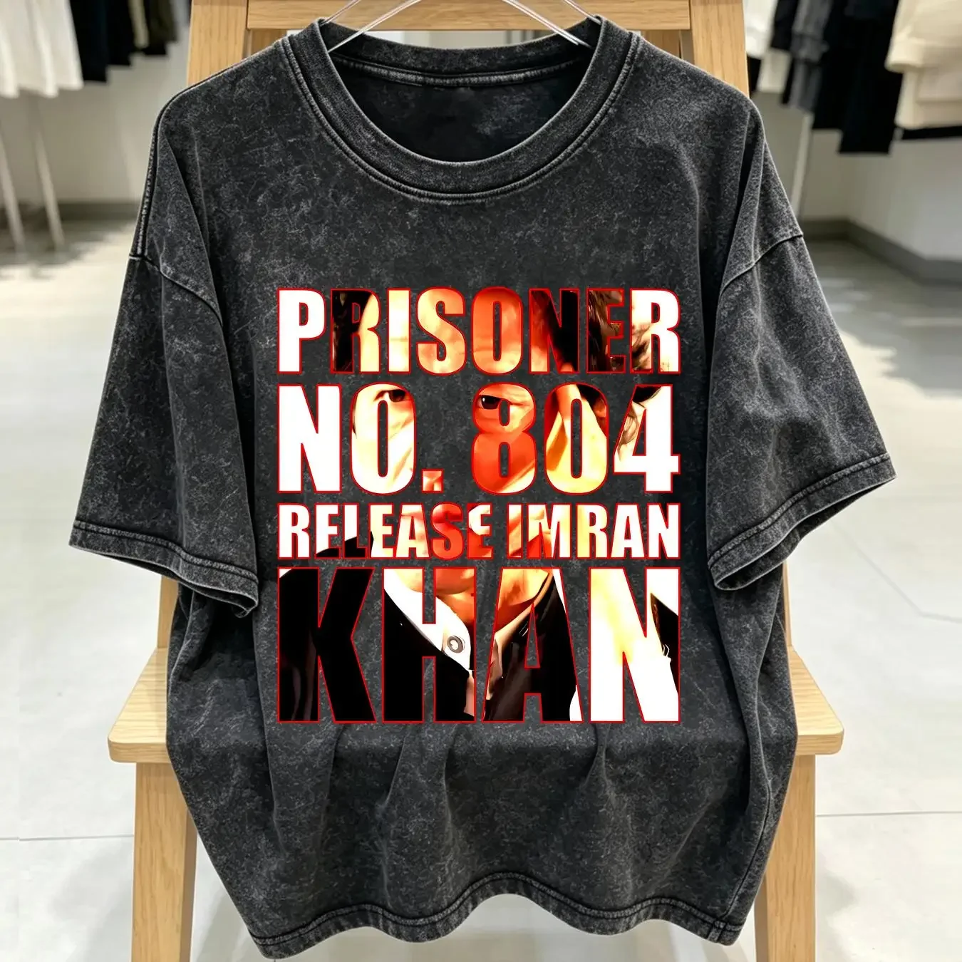 washed T Shirt Release Imran Khan Prisoner no 804 Protest PTI Pakistan Prim minister vintage Washed Top For Everyday Wear