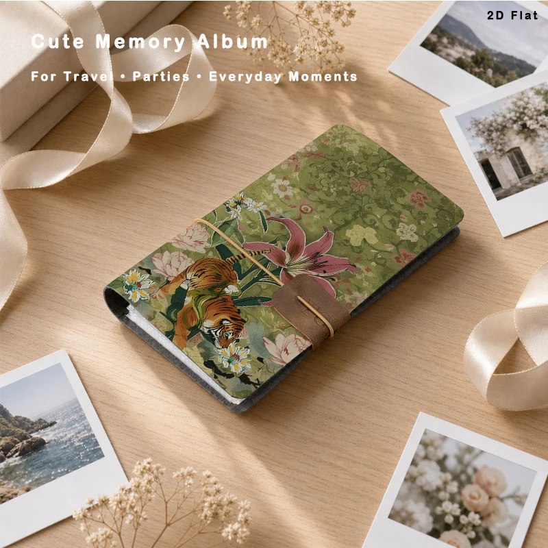 Antique Floral Tiger Photo Album 20 Pages 80 Vertical Pockets for Couple Family Travel Wedding Vintage Picture Organizer