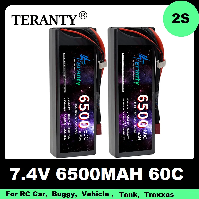 

1-2PCS Teranty HardCase Lipo Battery 2S 7.4V 6500mah 60C Battery RC Racing Car Truck Boat Vehicles Tank RC Buggy with Dean XT90