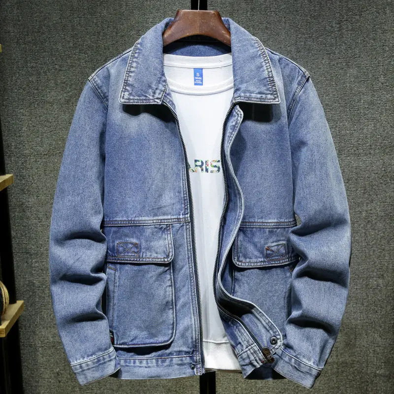 

2022 New Denim Jacket Men Vintage Jean Coats Streetwear Fashion Jean Jacket Men Turn Down Collar Cotton Bomber Coat W471