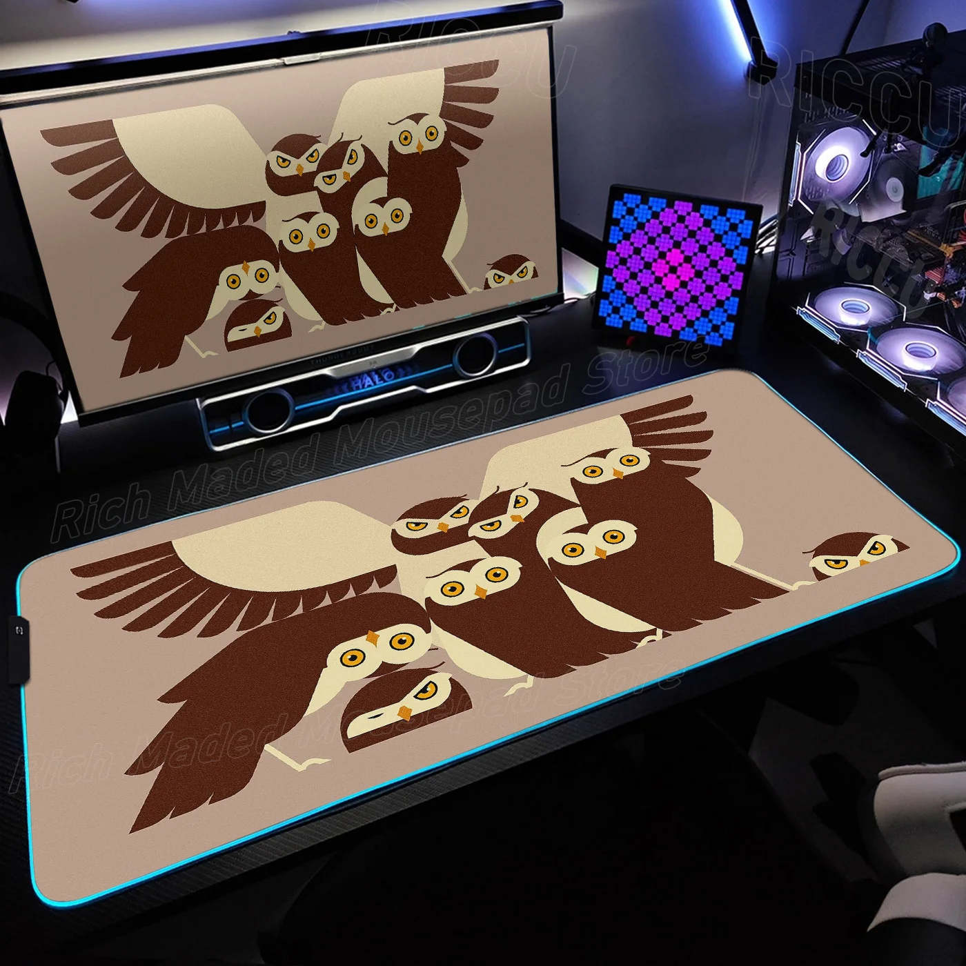 

RGB XXL Kawaii Geometric Art Animals Mouse pad Large Table LED Desk Mat Gamer Computer Type Keyboard PC Accessories protect Pads