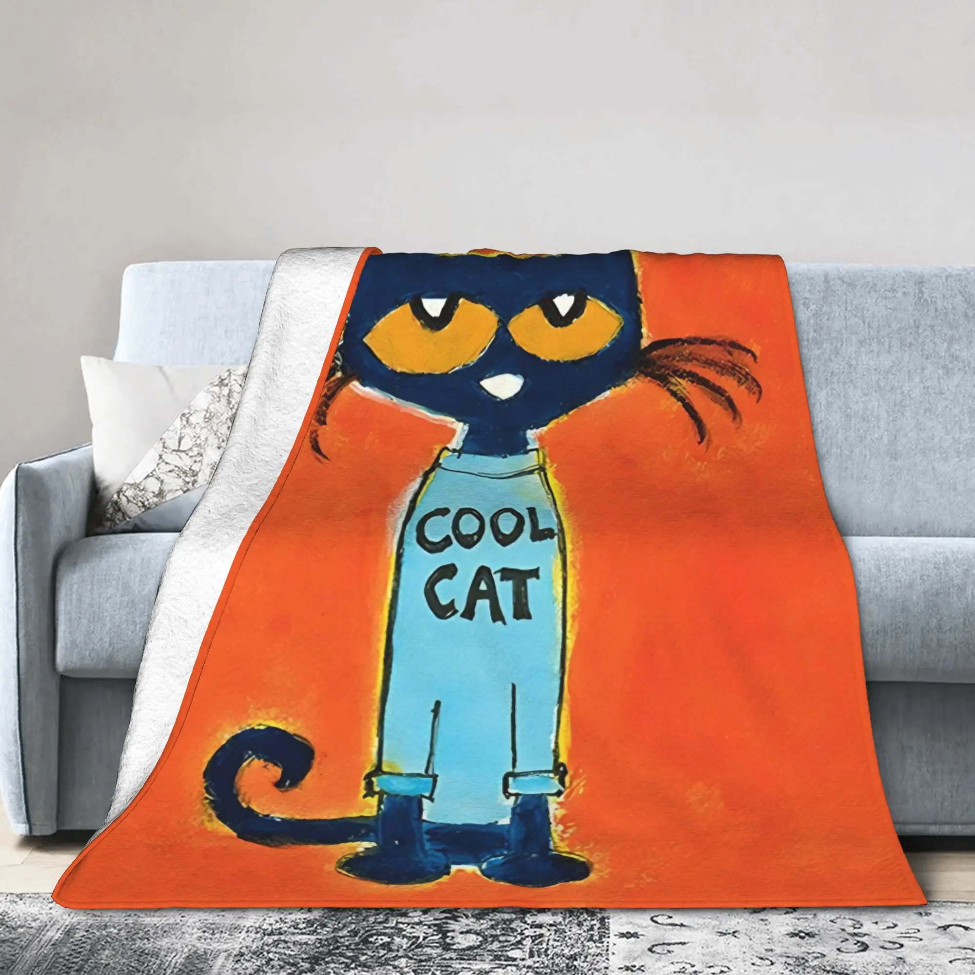 Pete the Cat  Blankets Cartoon Cats Fuzzy Throw Blankets Bedding Couch Portable Lightweight Bedspreads