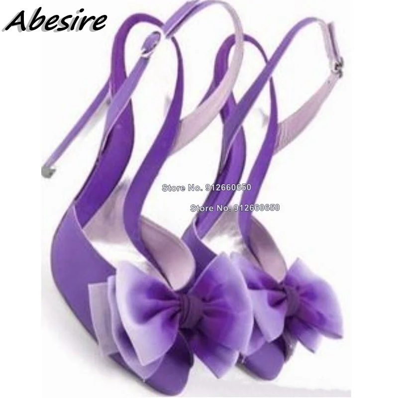 

Abesire Purple Back Strap Bow Knot Heels Sandals for Women Pink Green Stilettos High Heel Women Shoes on Heels New Wedding Shoes