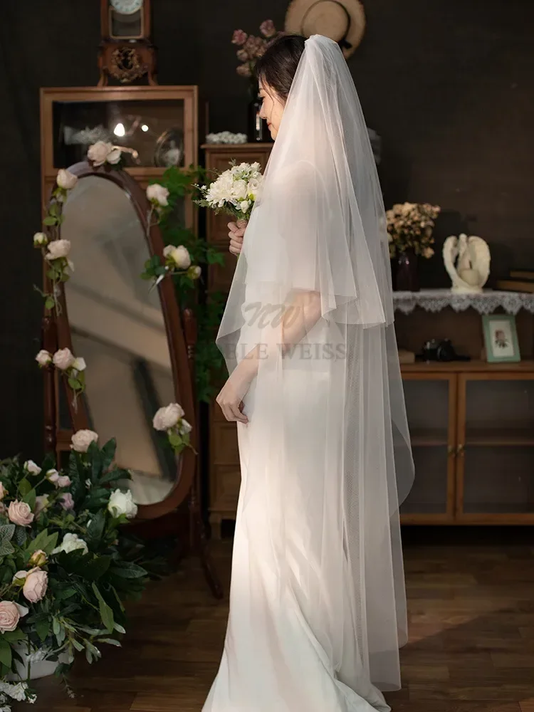 Cut Edge Wedding Veil Cover Face Bridal Veils 2T Bride Veil With Comb Simple Customized