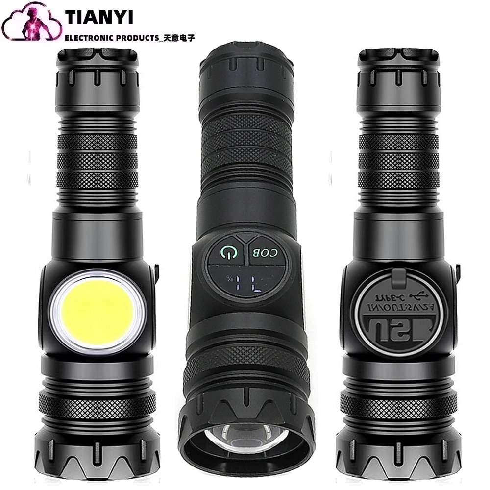 Long range zoom COB+ white laser flashlight LED outdoor camping lighting Aluminum alloy flashlight USB charging