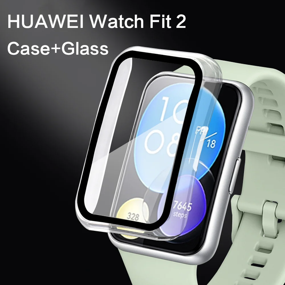 Glass+case for HUAWEI watch fit 2 protector accessories smart watch PC Full bumper cover Tempered Glass for HUAWEI fit2 band