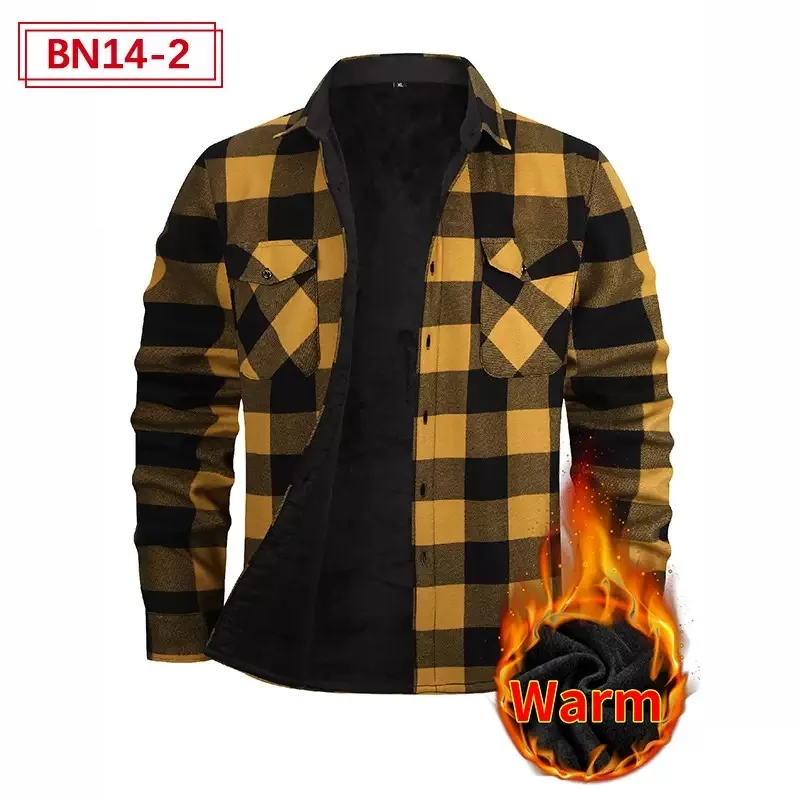 New Autumn and Winter American Vintage Fleece-Lined Thickened Warm Plaid Shirt Men's Casual Loose Sports High-Quality Shirt