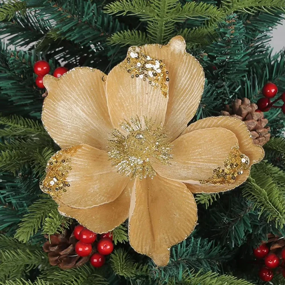 2 Pcs Hanging Simulated Flowers Flower Three-layer Gold Powder DIY Christmas Glitter Flower Simple Fake Flower Ornaments