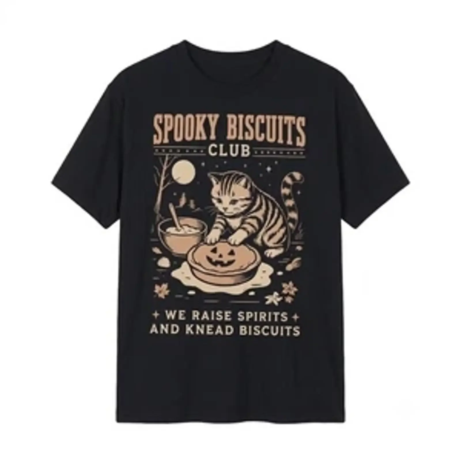 Funny Spooky Cat Kneading Biscuits Black T Shirt Fall Season For Friends vintage Washed Slightly Unisex designer clothes