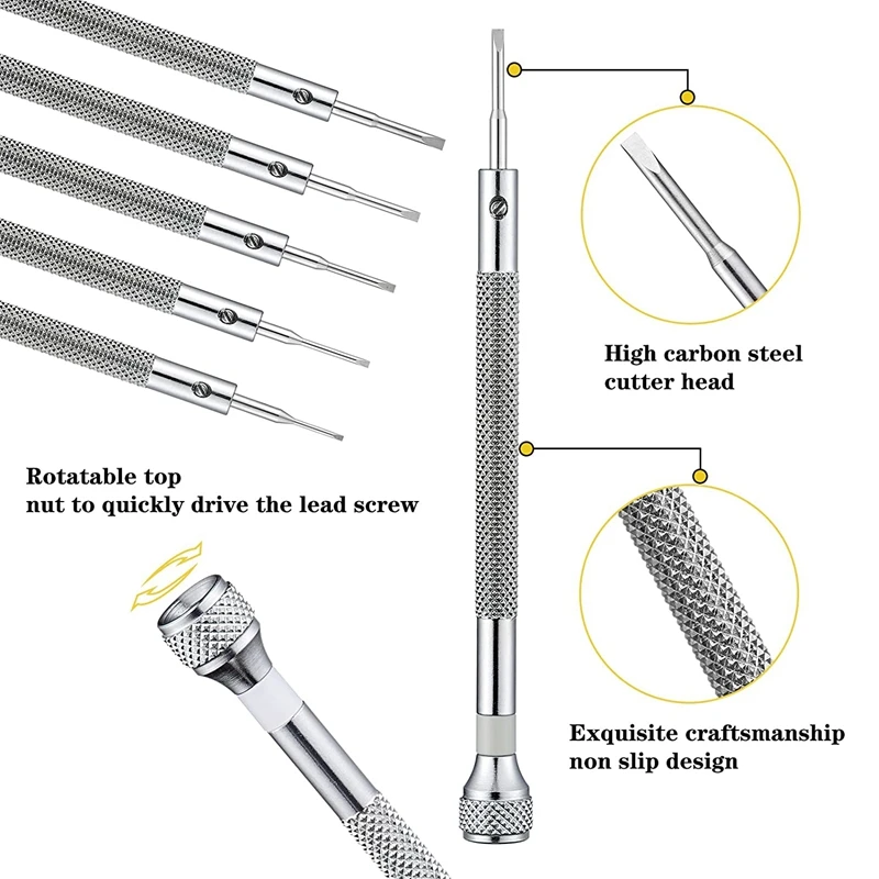 Micro-Precision Jewelry Screwdriver 0.6-1.6Mm 8PCS Watch Screwdriver Set With 8 Extra Replacement Blades