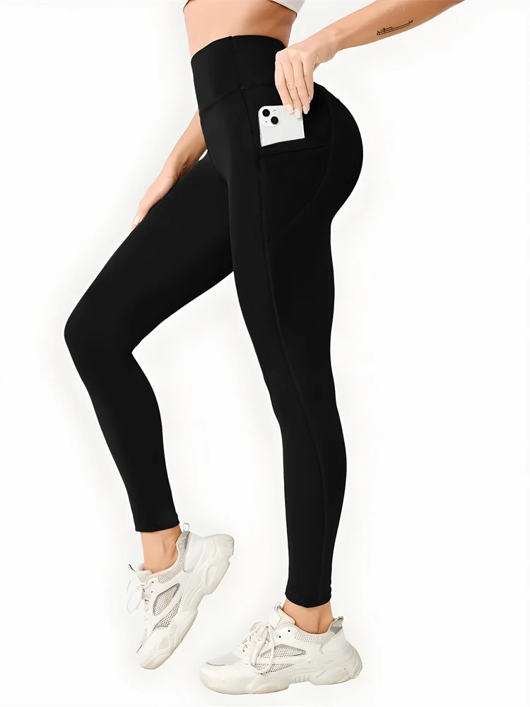 Women's High-Waisted Solid Color Pocket yoga Leggings, Slim-Fit Stretch Leggings, Comfortable and Breathable Fitness yoga Pants