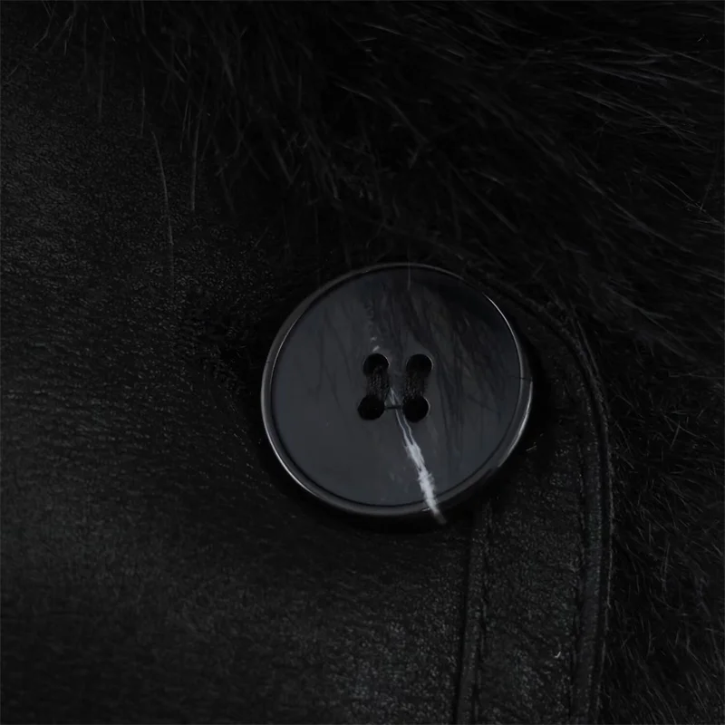 سترة نسائية 2025 خريف نمط جديد أسود طويل الأكمام فو الفراء عكسها معطف طويل أنيق وعصري #5