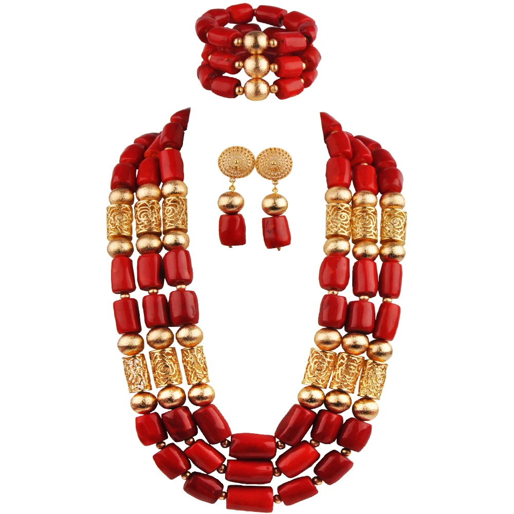 

24inches Long Necklae Red Coral Jewelry Bridal Set Nigerian Wedding African Beads