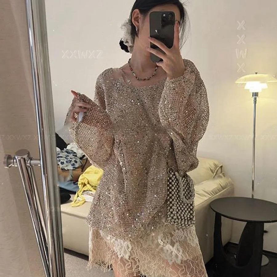 レディース キラキラ ルーズフィット トップス キラキラ パーティーシャツ グリッター カジュアル ブラウス クラブ ナイト デート 衣装