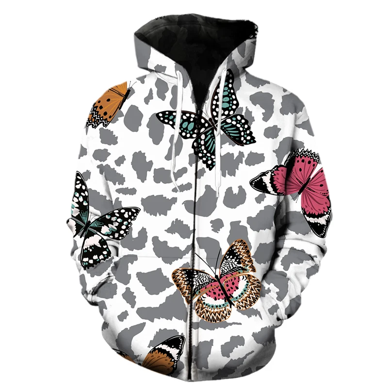 

New FashionExquisite cartoon butterfly pattern Zipper Hoodies Men Women Sweatshirts 3D Printed Pullover Streetwear Casual Tops