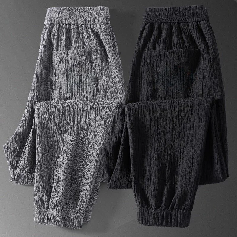 Ice Silk Men's Casual Pants Ultra-Thin Quick-Drying Breathable Summer Workwear Large Size Straight Leg Elastic Waist