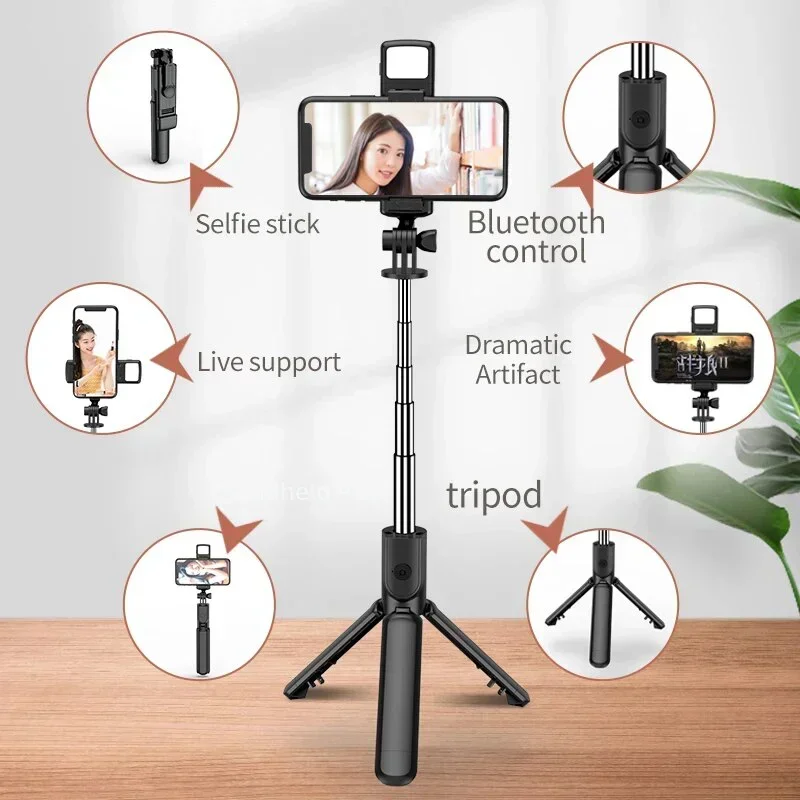 Portable Selfie Stick Phone Tripod with Wireless Remote Extendable Tripod Stand 360 Rotation Compatible with iPhone Samsung