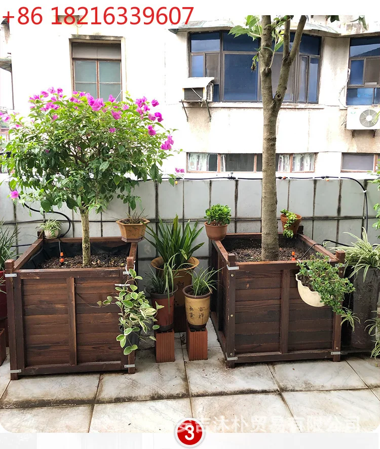 

Anti-corrosive wood flower box Outdoor courtyard rooftop special tree planting box Extra large square planting box