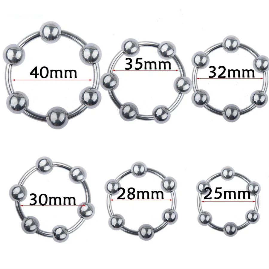 6 Sizes Stainless Steel Penis Ring With Beads Metal Cock Ring Delay Ejaculation Cockrings Sex Toys For Men Chastity Device