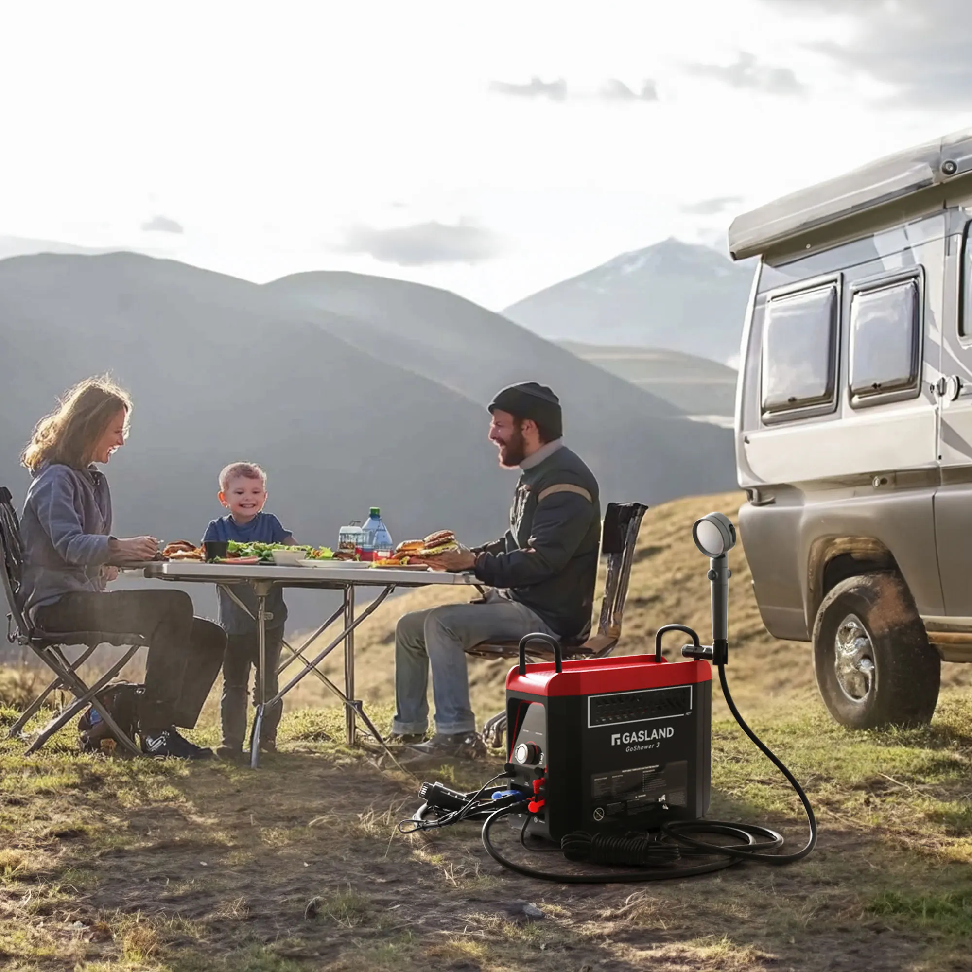 GASLAND Goshower G3 Pro Portable Propane Camping Shower Heater 1lb Gas Water Heater with Pump 4000mAh Battery Up To 100min