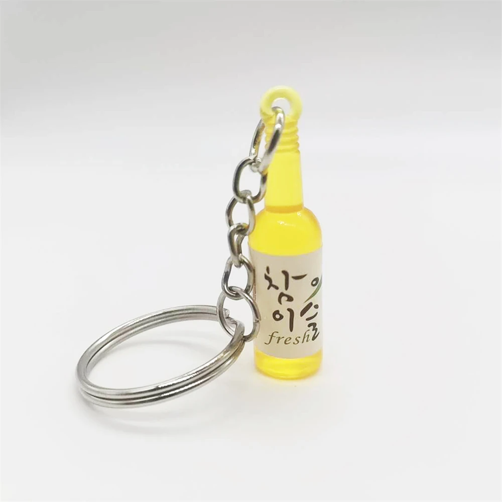 INS Soju Korean Beer Bottle Keychains Colorful Wine Bottle Pendants Keyring for Men Women Earphones Case Car Key Accessories