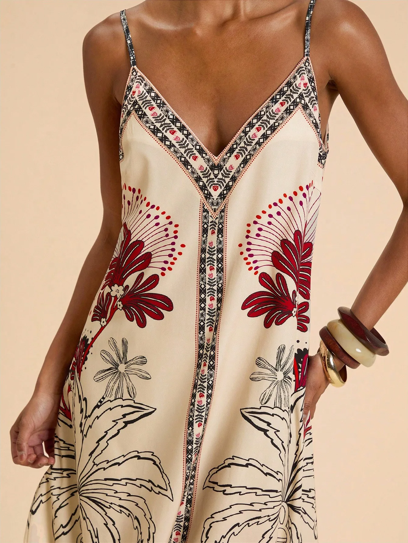 Boho bloemenprint spaghettibandjes jurk met V-hals voor strandvakantie en zomeroutfits