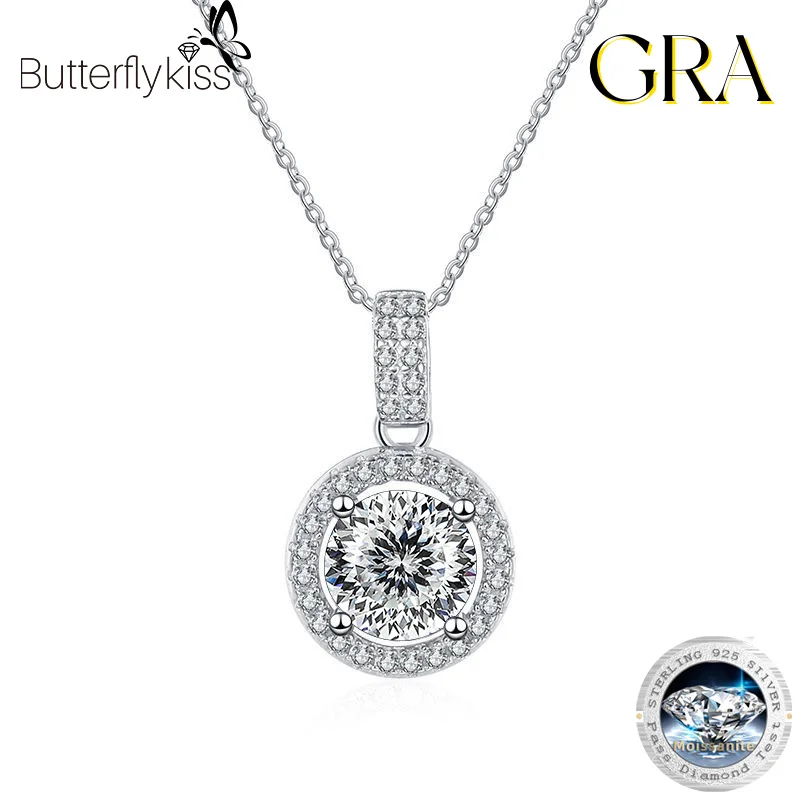 Butterflykiss 1.0CT 100 Faced Cut Moissanite Necklace S925 Soild Sterling Sliver Chain With Certificate Fine Jewelry For Woman