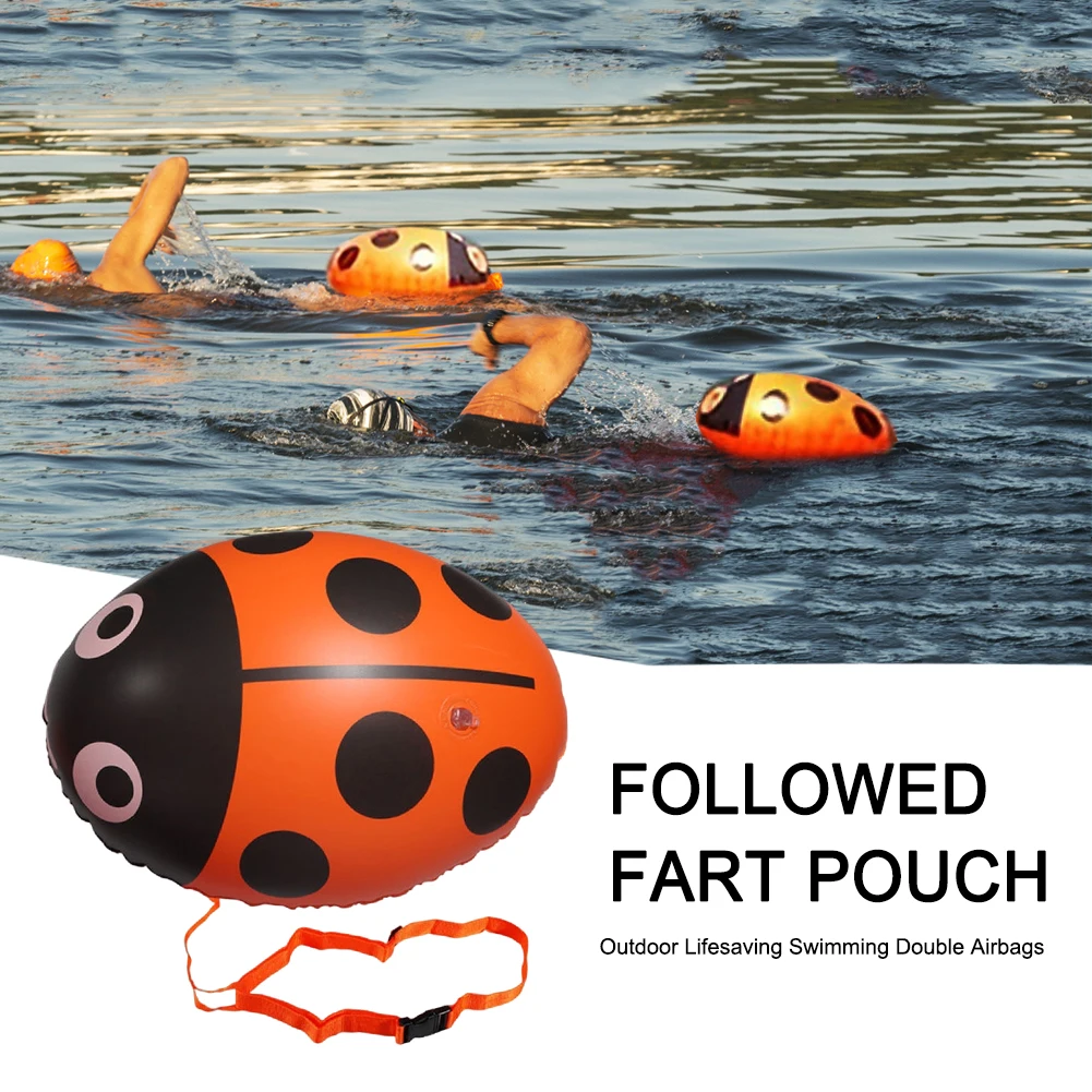 PVC Swimming Buoy Bag Inflatable Ladybug Swim Float Bag Floating Multifunctional with Waist Belt Adjustable for Water Sports