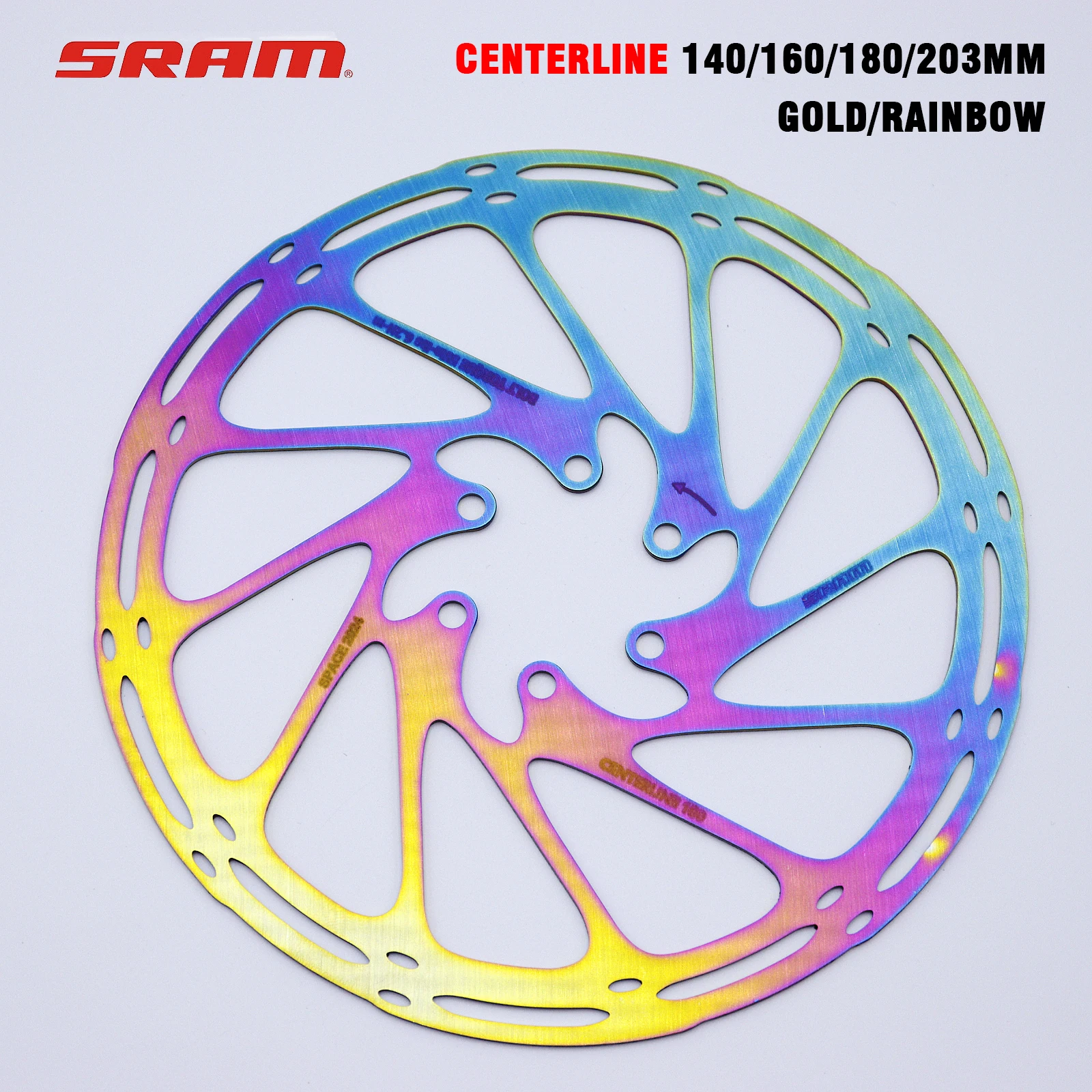 2PC Sram Centerline Disc Brake Rotor Rainbow Gold 140 160 180 203MM MTB Road Bicycle Hydraulic Stainless Steel Rotor Brake Parts