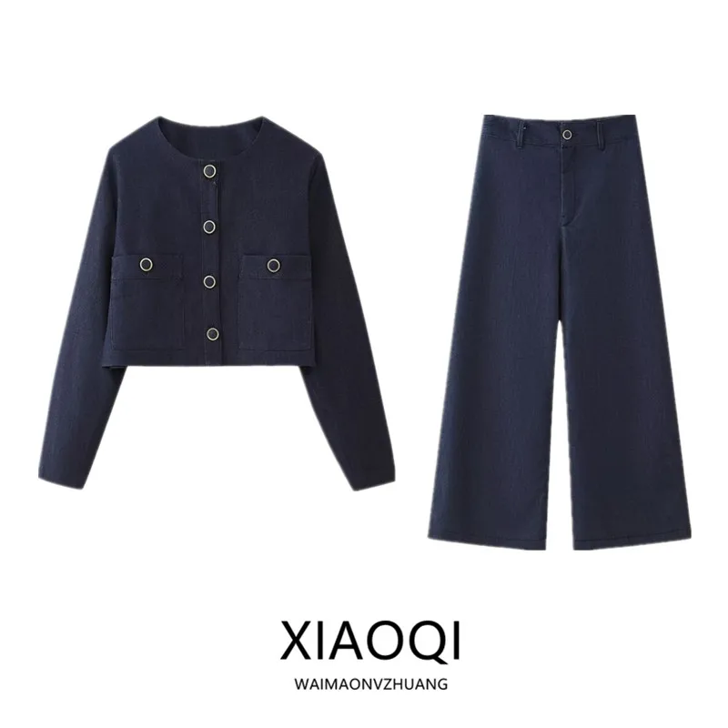 Women's Casual Long Sleeve round Neck Jacket Coat New Autumn 2024 Fashion Outerwear Short Style Button Decorated