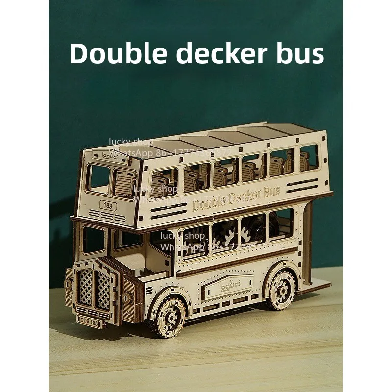 

Double-decker Bus Car Wooden Clockwork Movable Three-dimensional Children's Model Gift