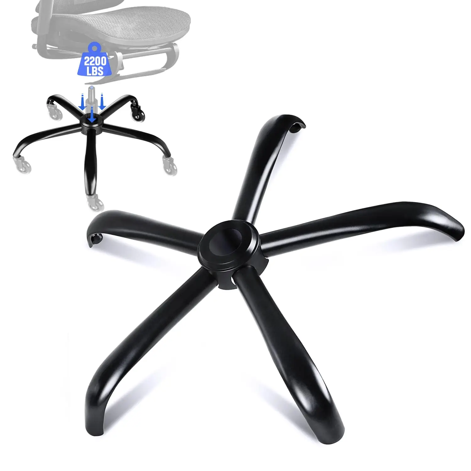 Heavy-Duty 28 Inch Office Chair Base Replacement, 2500 lbs Capacity, Universal Caster Hole, Matte Black